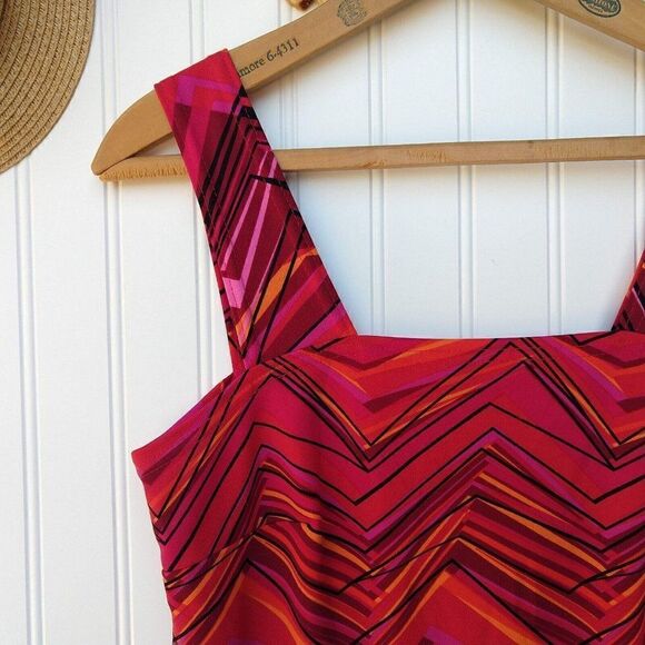 Vintage 90s Y2K Square Neck Crop Top Size M L Red Print Sleeveless - Picture 2 of 6